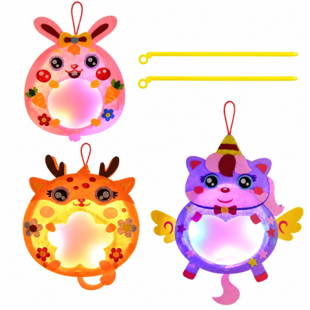 SETURI DE CONSTRUCTIE - Set 3 Felinare DIY pentru Copii, LED, Pâslă, Unicorn, Iepuraș și Căprioară