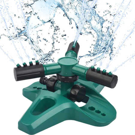 Accesorii irigare - Aspersor rotativ pentru gradina cu 3 Brate, 12 Duze Pulverizare, 360 Grade, Accesorii Conectivitare, verde