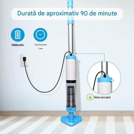 Aspirator de piscină fără fir, reîncărcabil, baterie Li-Ion, 3 capete de curățare, autonomie până la 90 minute [6]