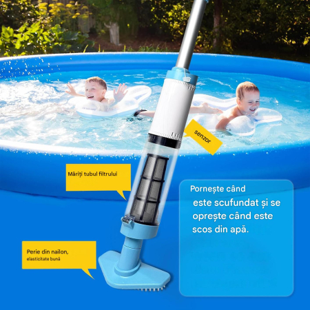 Aspirator de piscină fără fir, reîncărcabil, baterie Li-Ion, 3 capete de curățare, autonomie până la 90 minute [2]
