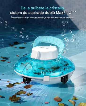 Robot Curățare Piscină Fără Fir, Autonomie 80 min, Filtrare Dublă 180 μm, Încărcare 3-4 h [1]