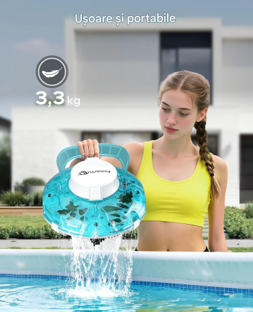 Robot Curățare Piscină Fără Fir, Autonomie 80 min, Filtrare Dublă 180 μm, Încărcare 3-4 h [6]