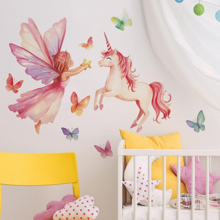 Autocolante - Sticker printesa unicorn pentru mobila, pereti 60x40 cm