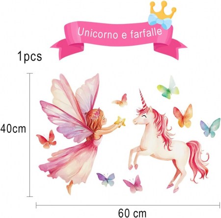 Sticker printesa unicorn pentru mobila, pereti 60x40 cm [3]