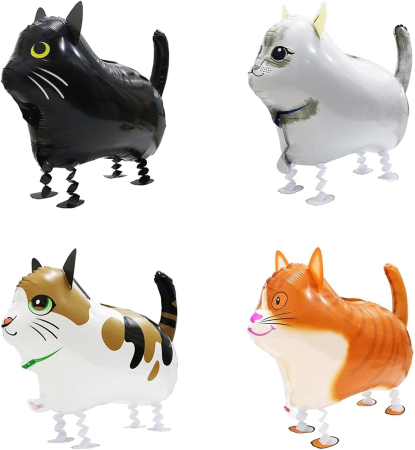 Baloane - Baloane colorate din folie cu pisici care merg, set 4 bucati 40-60 cm