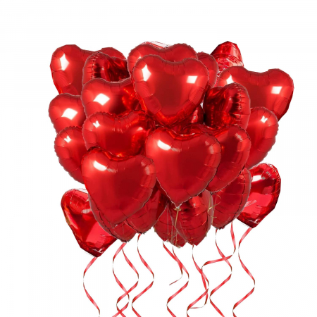 DECORATIUNI - Baloane din folie in forma de inima, 46 cm, ROSU, set 25 bucati