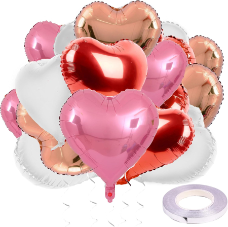 Baloane - Baloane din folie in forma de inima, 45x45x5 cm, multicolore, set 25 bucati