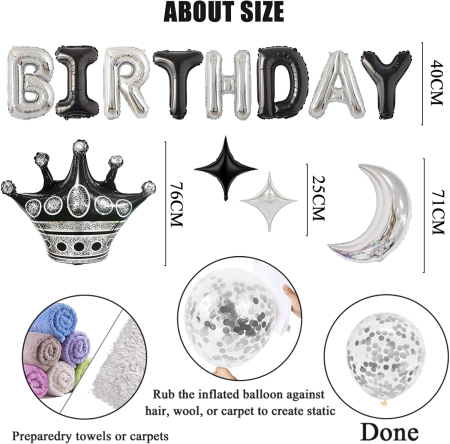 Set baloane pentru evenimente aniversare 30 ani, alb/gri/negru 98 piese [2]