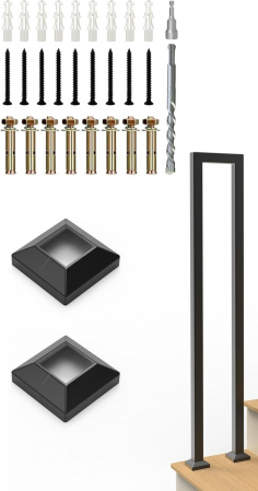 Accesorii scari interioare - Balustrada din otel inoxidabil 85cm, in forma de "U", vopsite negru, cu set de instalare-pret pe bucata