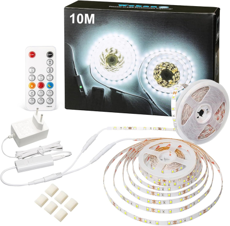 suporti si accesorii lumini - Bandă LED 10 metri Albă, 2 * 5m LED-uri Lumină albă rece 6000K cu telecomandă reglabilă