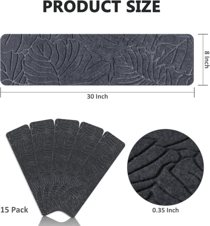 Mocheta antiderapantă pentru scări autocolantă din poliester 70x20 cm– Gri 15 buc [1]