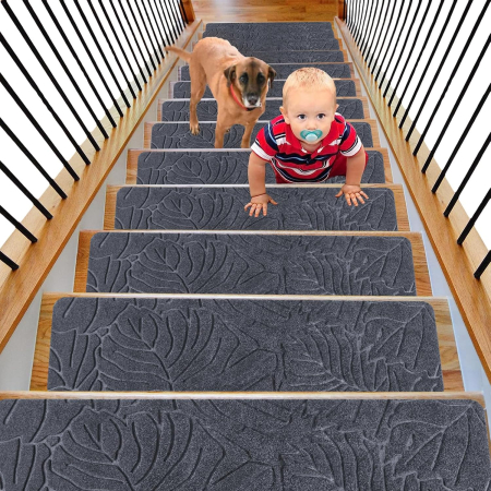 Accesorii scari interioare - Mocheta antiderapantă pentru scări autocolantă din poliester 70x20 cm– Gri 15 buc