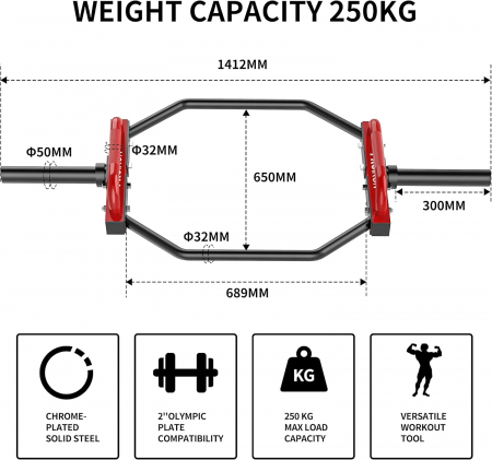 Bară hexagonală pentru greuteti cu cleme pentru genuflexiuni cu sarcină de până la 250 kg [6]