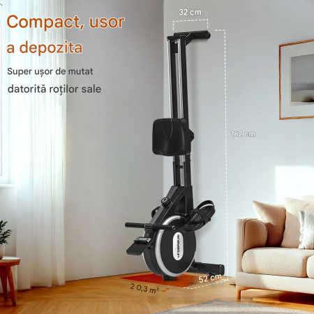 Aparat de vâslit cu rezistență magnetică, șine duble de glisare îmbunătățite, conexiune la aplicație, 16 niveluri de rezistență, afișaj LCD, max. 160kg [7]