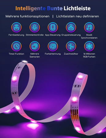 Benzi LED 15m 3x5m WiFi Smart LED Lumini RGBW Lumină caldă, control cu ​​aplicație și telecomandă IR, bandă LED inteligentă compatibilă cu Alexa, Google Assistant [3]