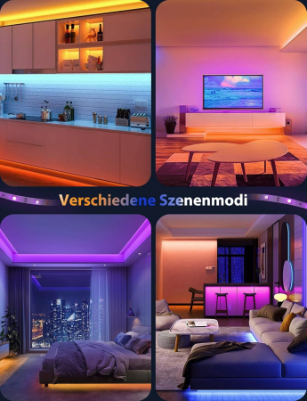 Benzi LED 15m 3x5m WiFi Smart LED Lumini RGBW Lumină caldă, control cu ​​aplicație și telecomandă IR, bandă LED inteligentă compatibilă cu Alexa, Google Assistant [9]