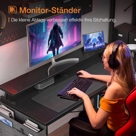 Birou de colt metal si ODK cu prize si porturi USB, negru 168x80 cm [6]