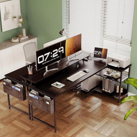 Birou de colt metal si ODK cu prize si porturi USB, negru 168x80 cm [3]