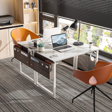 Birou de jocuri metal si MDF cu geanta depozitare si carlig, 80×40×73,5cm Alb [3]