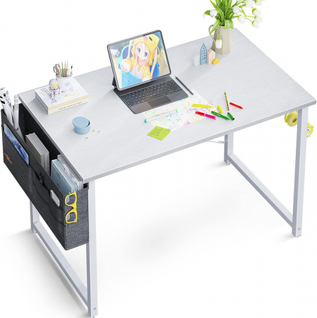 BIROU - Birou de jocuri metal si MDF cu geanta depozitare si carlig, 80×40×73,5cm Alb