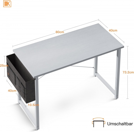 Birou de jocuri metal si MDF cu geanta depozitare si carlig, 80×40×73,5cm Alb [2]