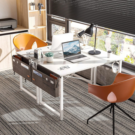 Birou de jocuri metal si MDF cu geanta depozitare si carlig, 100x48x73.5cm Alb [3]