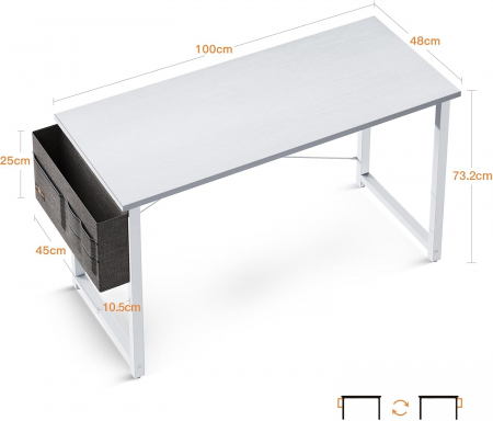 Birou de jocuri metal si MDF cu geanta depozitare si carlig, 100x48x73.5cm Alb [2]