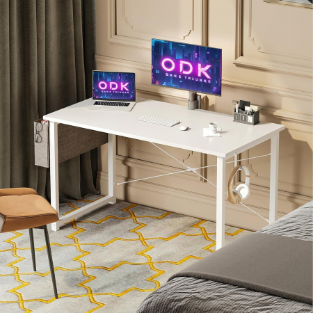 Birou de jocuri metal si MDF cu geanta depozitare si carlig, 100x48x73.5cm Alb [5]