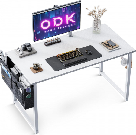 BIROU - Birou de jocuri metal si MDF cu geanta depozitare si carlig, 100x48x73.5cm Alb