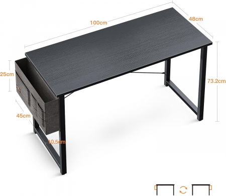 Birou de jocuri metal si MDF cu geanta depozitare si carlig, 100x48x73.5cm negru [2]