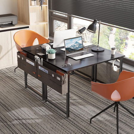 Birou de jocuri metal si MDF cu geanta depozitare si carlig, 80x40x73.5cm negru [3]
