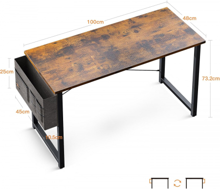 Birou de jocuri metal si MDF cu geanta depozitare si carlig, 100x48x73.5cm negru/maro [2]