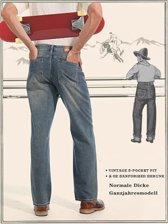 Blugi albastri largi pentru barbati, 4 buzunare, W32, L30 [2]