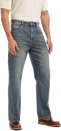 PANTALONI BARBATI - Blugi albastri largi pentru barbati, 4 buzunare, W32, L30