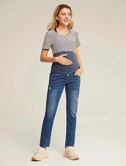 Blugi albastri, drepti pentru femei, cu buzunar peste burta 2XL [2]