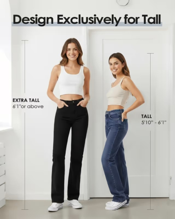 Blugi Damă pentru Femei Înalte, Extra Lungi, Croi Drept, Talie Înaltă, Stretch, Lungime Tall și Extra Tall L [1]