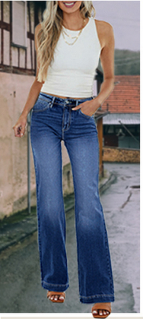 Blugi albastri drepti pentru femei, cu buzunare, evazati jos M [1]