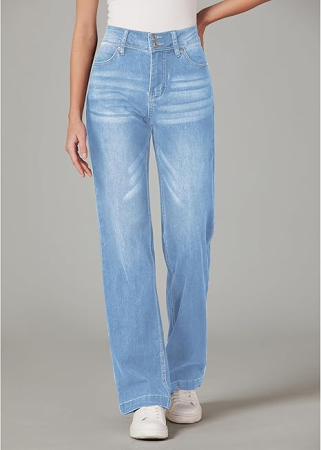 Blugi albastru deschis drepti pentru femei, cu buzunare, evazati jos S [4]