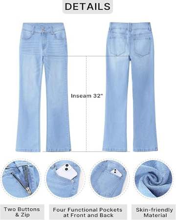 Blugi albastru deschis drepti pentru femei, cu buzunare, evazati jos S [3]