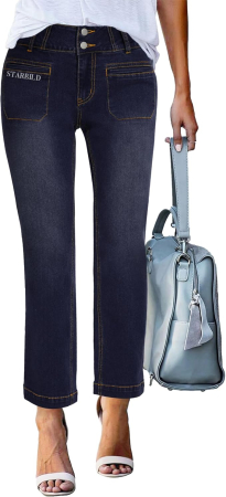 Pantaloni dama - Blugi albastri elastici, drepti pentru femei, 4 buzunare, M