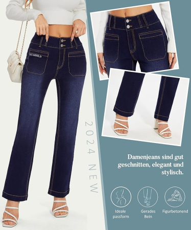 Blugi albastri elastici, drepti pentru femei, 4 buzunare, M [3]