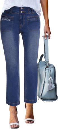 Pantaloni dama - Blugi albastri elastici, drepti pentru femei, 4 buzunare, 2XL