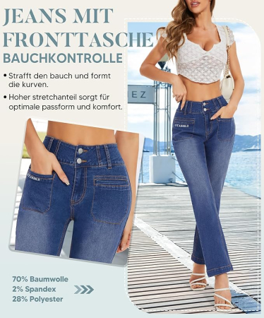 Blugi albastri elastici, drepti pentru femei, 4 buzunare, 2XL [2]