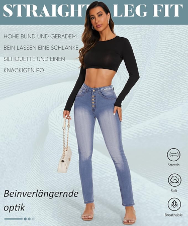 Blugi albastri elastici, mulati pentru femei, 4 buzunare, XL [4]