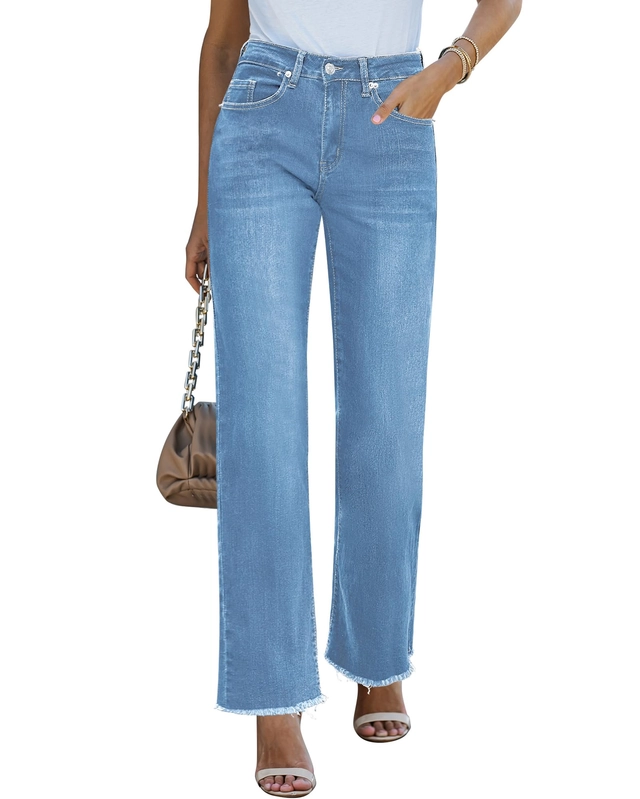 Pantaloni dama - Blugi albastri, drepti pentru femei, 4 buzunare, 34-36