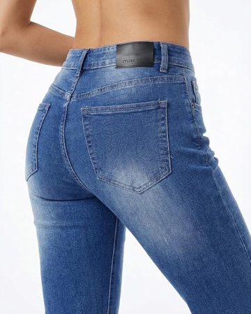 Blugi albastri drepti pentru femei, 4 buzunare, decolorati pe mijloc, 2XL [4]