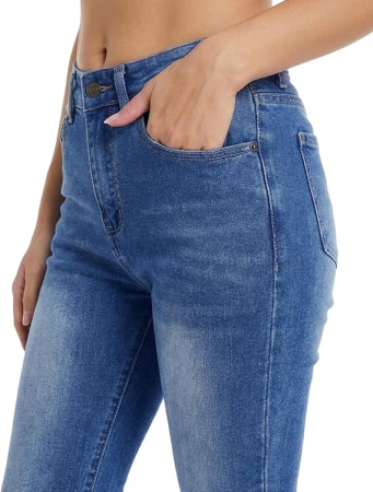 Blugi albastri drepti pentru femei, 4 buzunare, decolorati pe mijloc, 2XL [3]