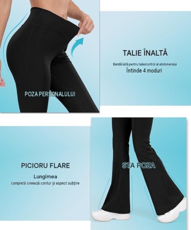 Colanți negri Evazați Damă cu Talie V-Cross, 4-Way Stretch, Opaci, Yoga și Fitness, XL [3]