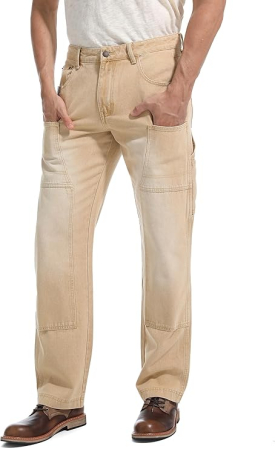 PANTALONI BARBATI - Blugi crem largi pentru barbati, 9 buzunare, W33, L32