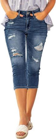 Pantaloni dama - Blugi albastru inchis pentru femei, elastici. 3 sferturi, 2XL